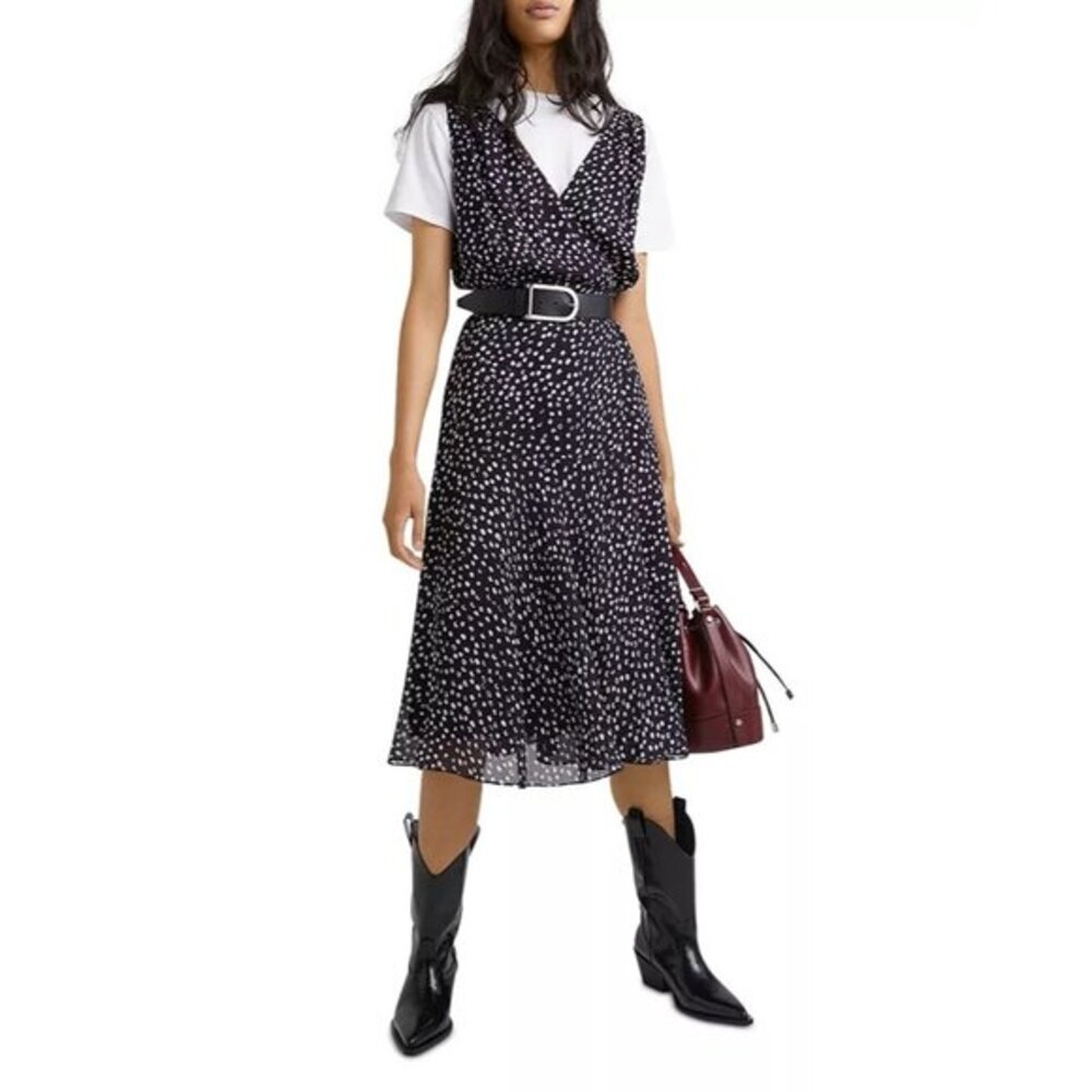 Sleeveless Black‎ & White Polka Dot Maxi Dress Size 14 Flowy Elegant Timeless